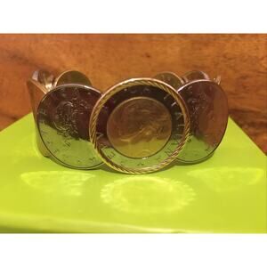 Coin bezel 14k Gold/stainless Milor Italy Italian Repvbblica L 500 Coin Bracelet